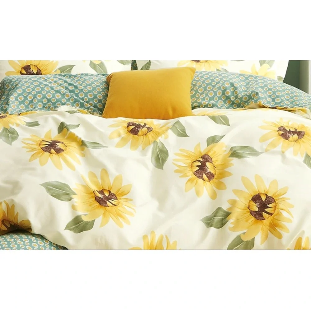 Mia Sunflower 100% Cotton Comforter Set Shams King Farmhouse Boho Cottagecore‎